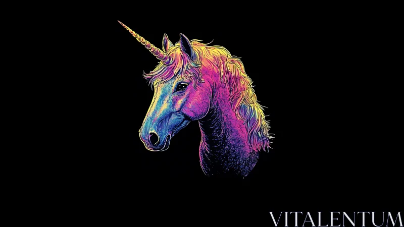 Radiant rainbow unicorn glows softly against deep night black