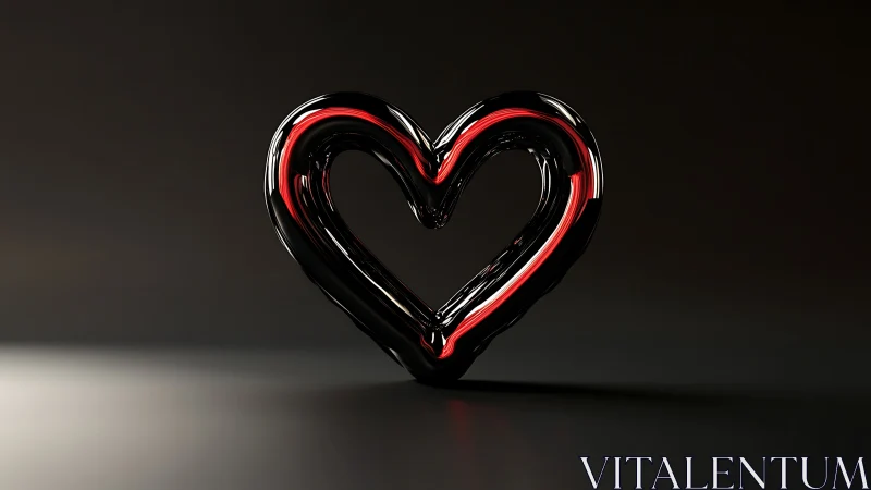 Neon red heart shape with black shadow on dark background