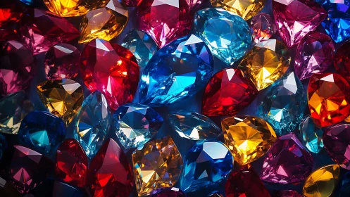 Multicolored faceted gemstones create dense reflective surface