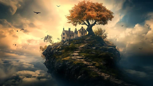 Enchanted Castle on a Sky-Floating Mountain Peak