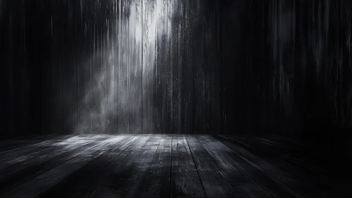 Dimly illuminated wooden interior shows vertical wall streaks