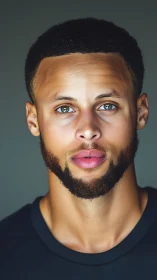 Close-up portrait of young man with short hair and beard.