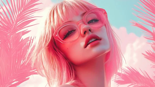 High-saturation pink portrait renders stylized retro summer lighting