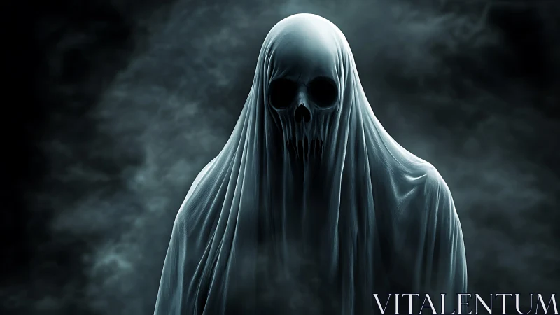 Ethereal skeletal wraith in volumetric fog, high contrast