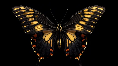 Golden butterfly wings glowing gently against the dark.
