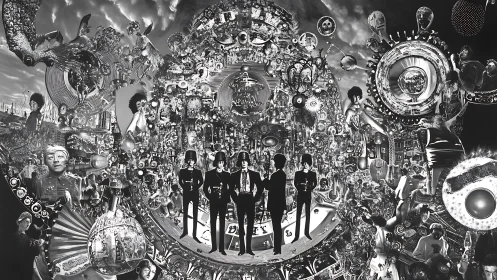 Spiraling monochrome dreamscape of music, memory, and motion.