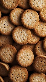 Golden Round Crackers Stacked in Overhead Arrangement.