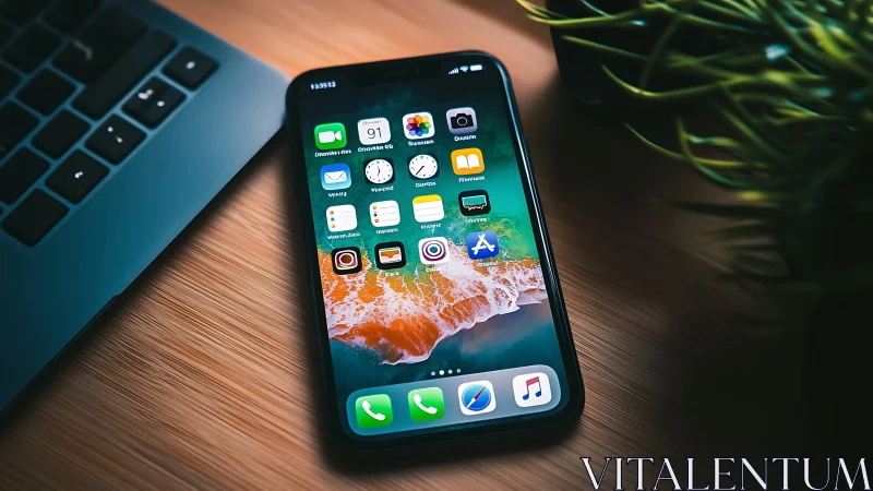 Digital Companion Glows: iPhone Steals Spotlight on Wooden Stage