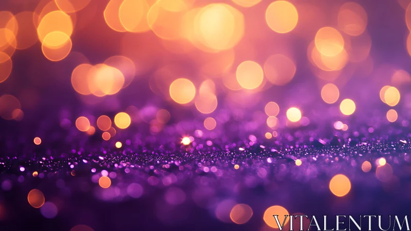 Purple Glitter Surface with Warm Bokeh Lights in Abstract Style.