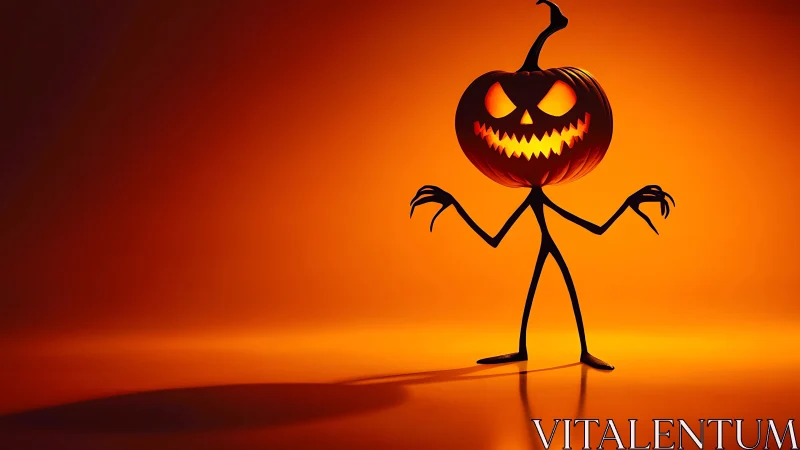 Anthropomorphic jack o lantern silhouette under volumetric glow.