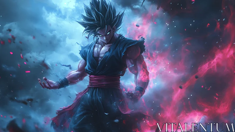 Storm-lit warrior gathering glowing power and quiet resolve.