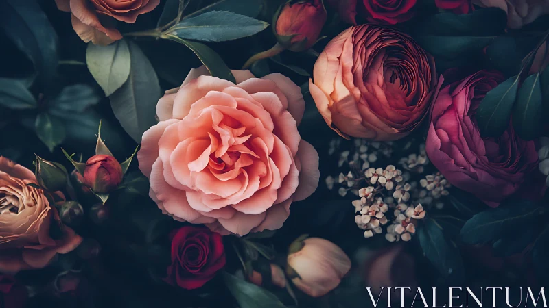 Layered Floral Arrangement with Tonal Gradient and Botanical Depth