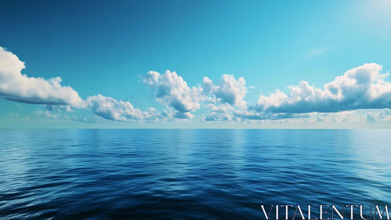 Calm open ocean under expansive blue sky at midday.