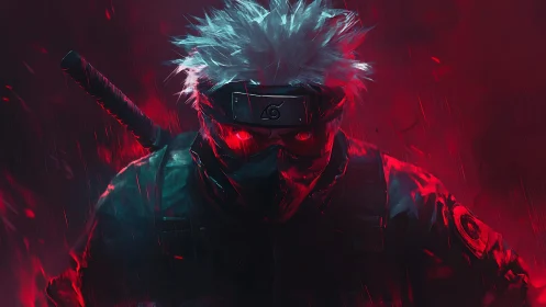 Storm-eyed masked shinobi ignites a crimson battlefield.