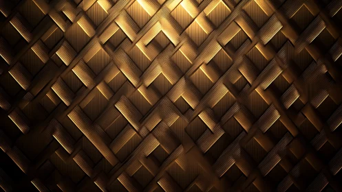 Golden woven metal lattice with dramatic side lighting.