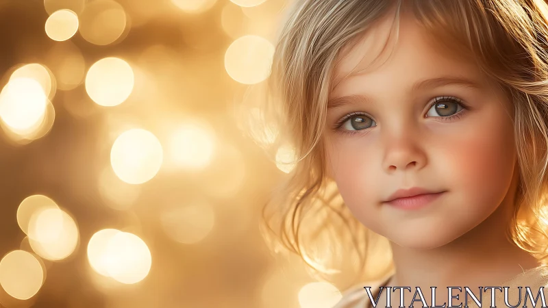 Child with Blonde Hair Against Warm Golden Bokeh Background