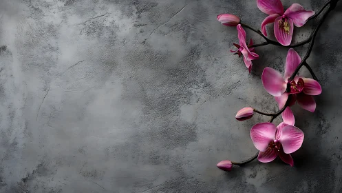 Pink orchids on weathered concrete surface with visible aging texture
