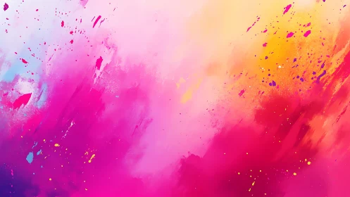 Vibrant magenta and gold paint splashes form a dynamic gradient