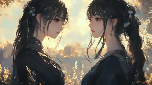 Twin dusk reflections in soft golden painted light.