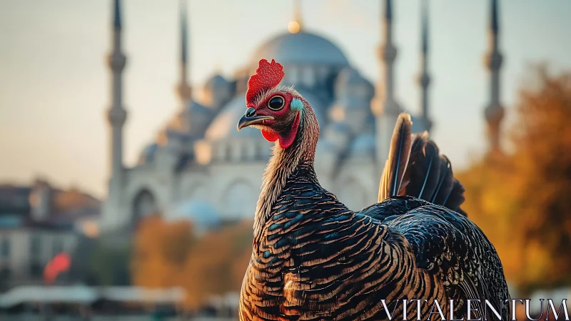 Turkey Portrait Against Ottoman Mosque Architecture.