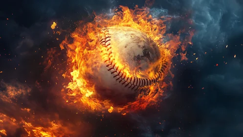 Blazing Home Run Comet: Weathered Baseball Ignites Night.