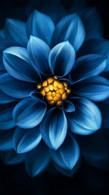 Blue flower with luminous yellow center rendered in digital medium.