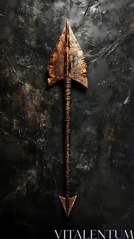 Weathered bronze spear with timeless, battle worn character.