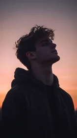 Silhouetted daydreamer soaking in a bruised cotton sunset.