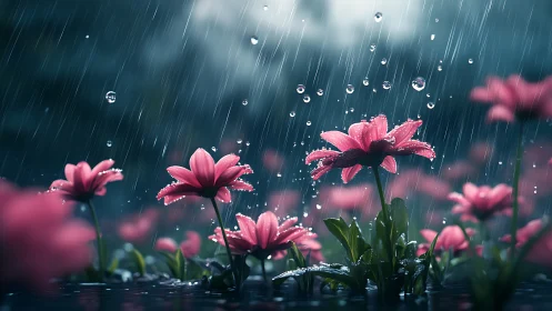 Pink Petals Meet Downpour: Raindrop Romance.