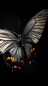 Black butterfly wings glow with molten amber accents.