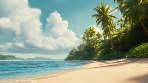 Tropical Paradise Beach Bathed in Golden Sunlight