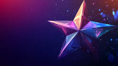 Prismatic five-point star with reflective facets on cosmic bokeh