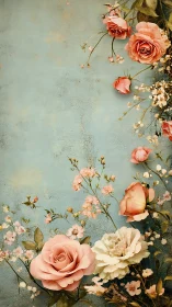 Soft garden roses glow gently against a dreamy blue sky