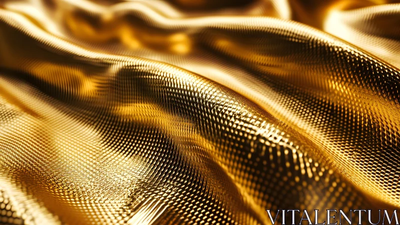 Luxurious golden metallic fabric texture with soft folds, abstract style.