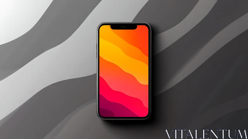 Black smartphone with fluid gradient display showing warm color transitions.