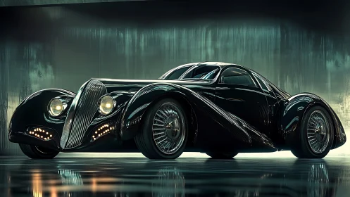 Sculpted midnight coupe fusing vintage grace and future speed.