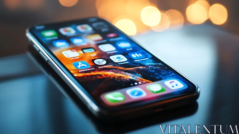 iOS Smartphone Display with Multi-Application Interface and Bokeh Lighting
