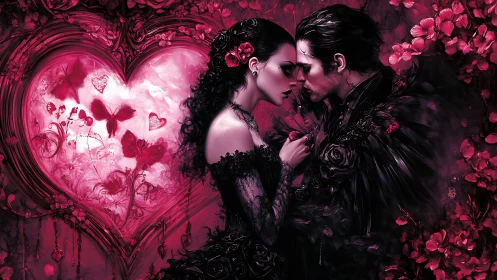 Intimate Moment in Neon Pink Floral Environment.