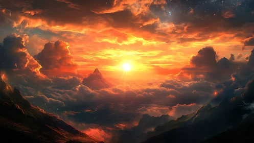 Sun ignites distant peak above glowing cloud ocean