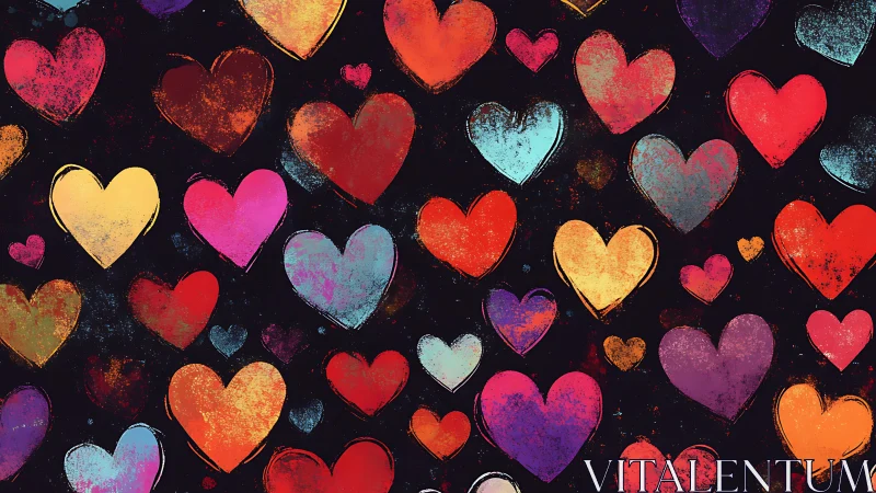 Iridescent Hearts Against Black Background.