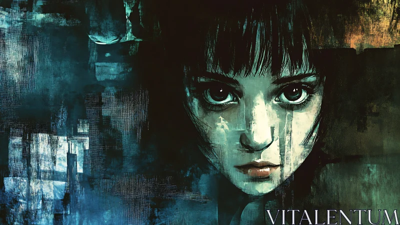 Haunting digital portrait merges urban decay with intense gaze