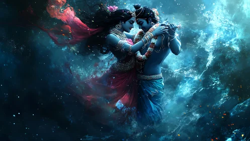 Divine Love Dance: Two Souls Meeting in Cosmic Wonder.