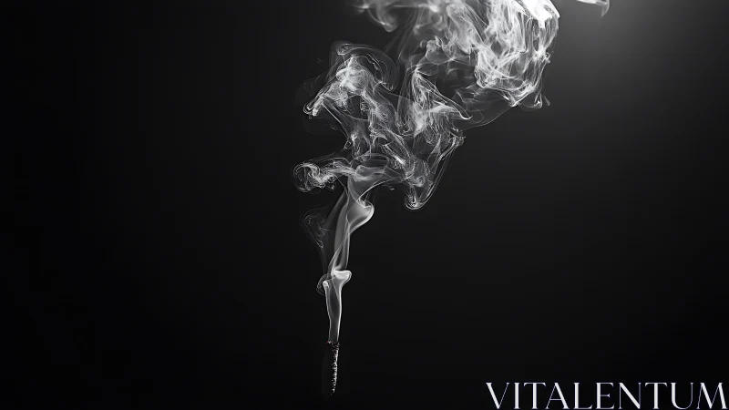 Fine incense smoke curls upward against deep black ground