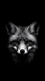 Silver fox portrait emerging from deep black void.