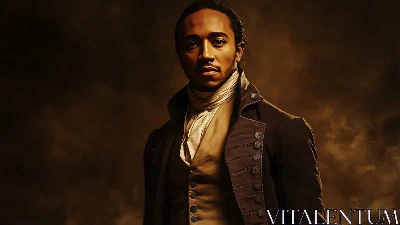 Regal historical portrait of dignified man in warm light.