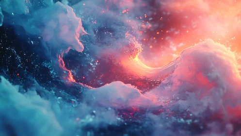 Neon-lit volumetric ocean wave renders high-energy color bloom