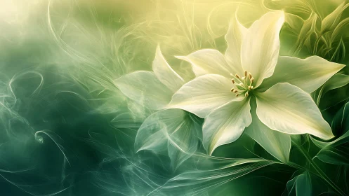 White Lily with Flowing Green Energy Background.