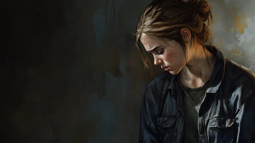 Melancholic profile of weathered girl in rim‑lit half shadow.