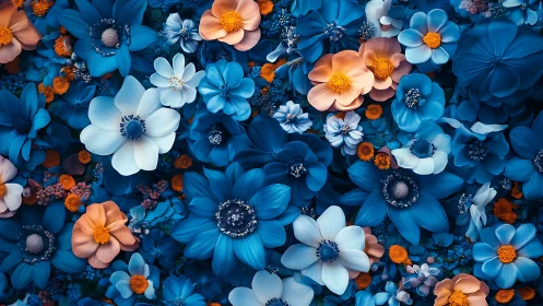 Blue Blooms Dance Together in Colorful Floral Paradise