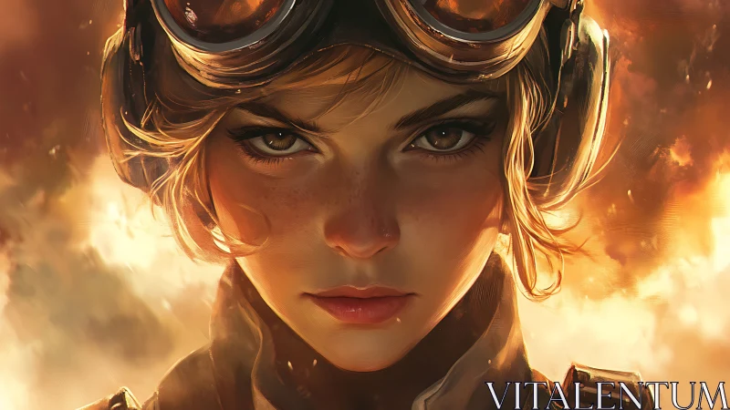 Young pilot portrait framed by intense surrounding flames